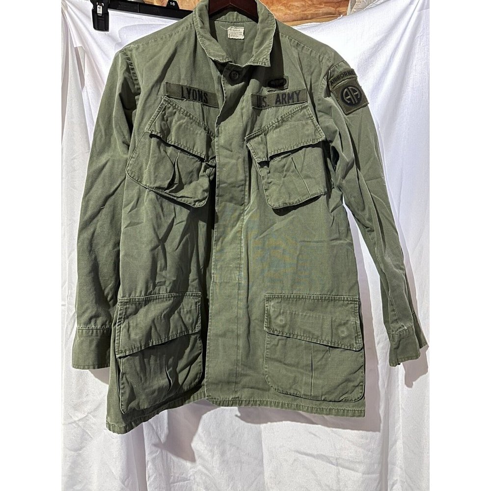 VTG US Army Coat Mans Cot W/R Rip-Stop OG 107 Class 1 Med Reg 82 Airborne NAMED